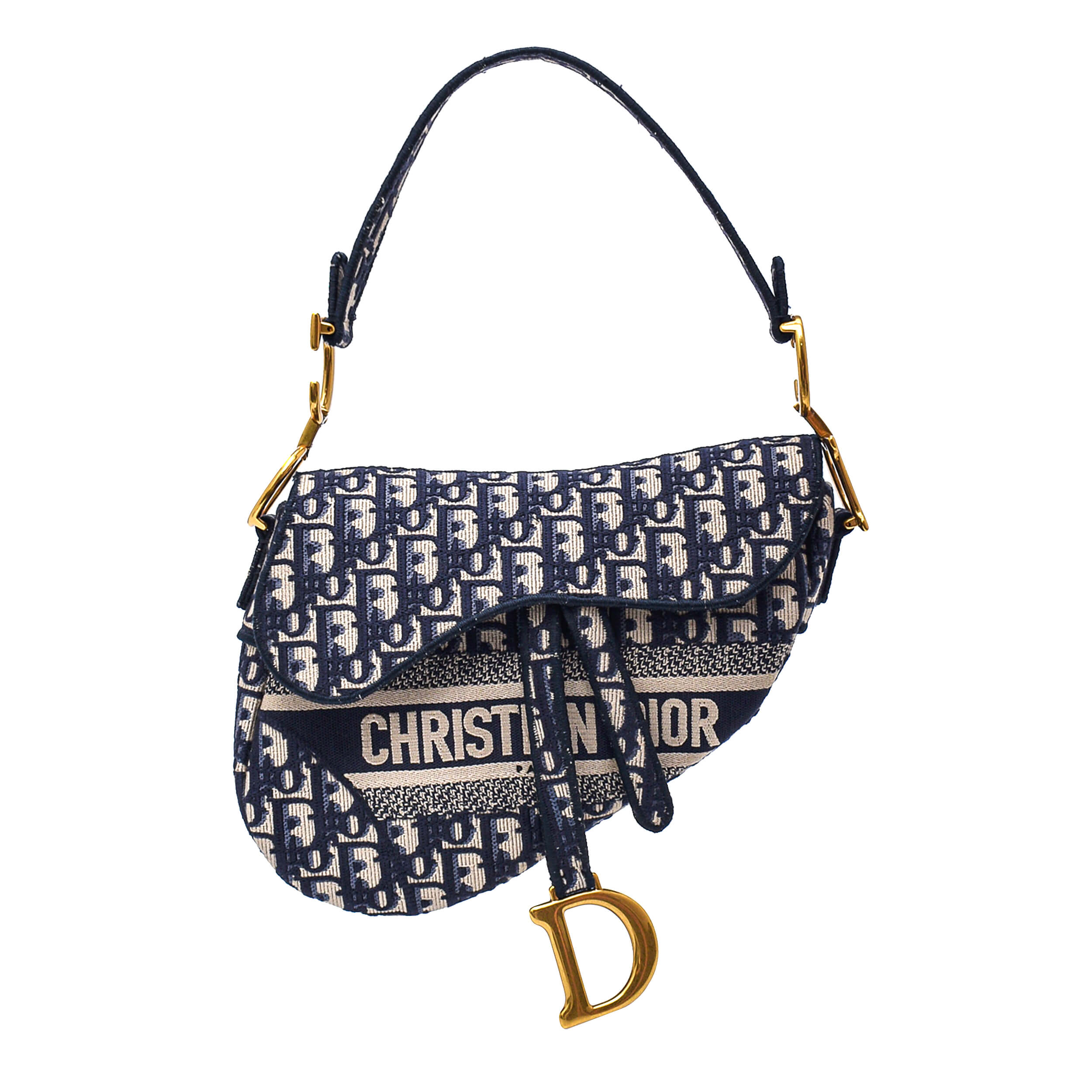 Christian Dior - Navy Blue Oblique Canvas Signature Logo Saddle Bag